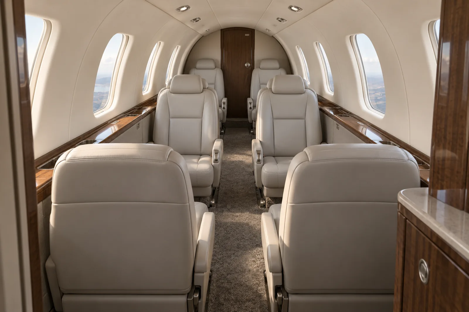 Cessna Citation CJ2 cabin interior illustration: original illustration of a representative conventional Citation CJ2 cabin.