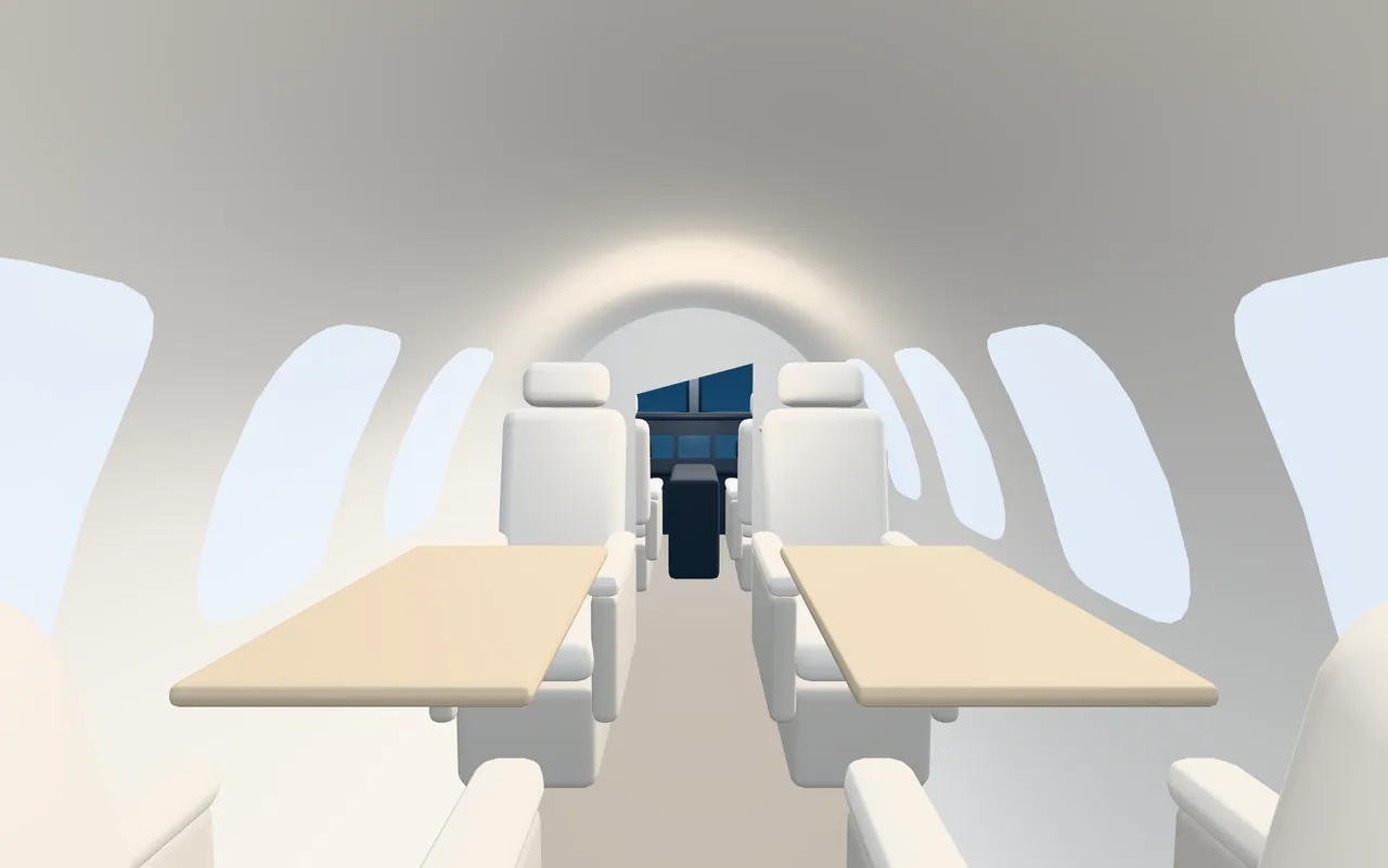 Embraer Phenom 300 series 3D cabin interior illustration looking forward: a representative 6-seat layout in a 5 ft 1 in wide, 4 ft 11 in tall cabin.