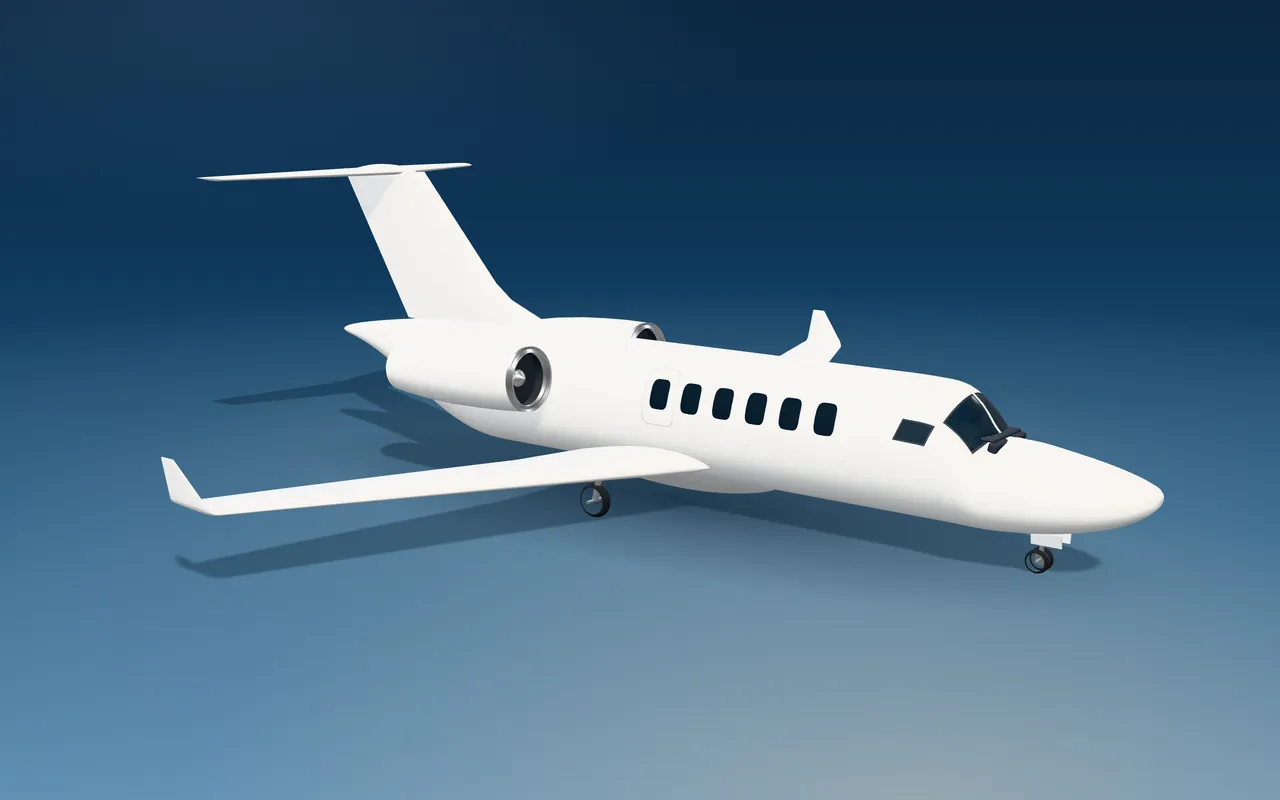 Embraer Phenom 300 series 3D exterior illustration, three-quarter view from the front.