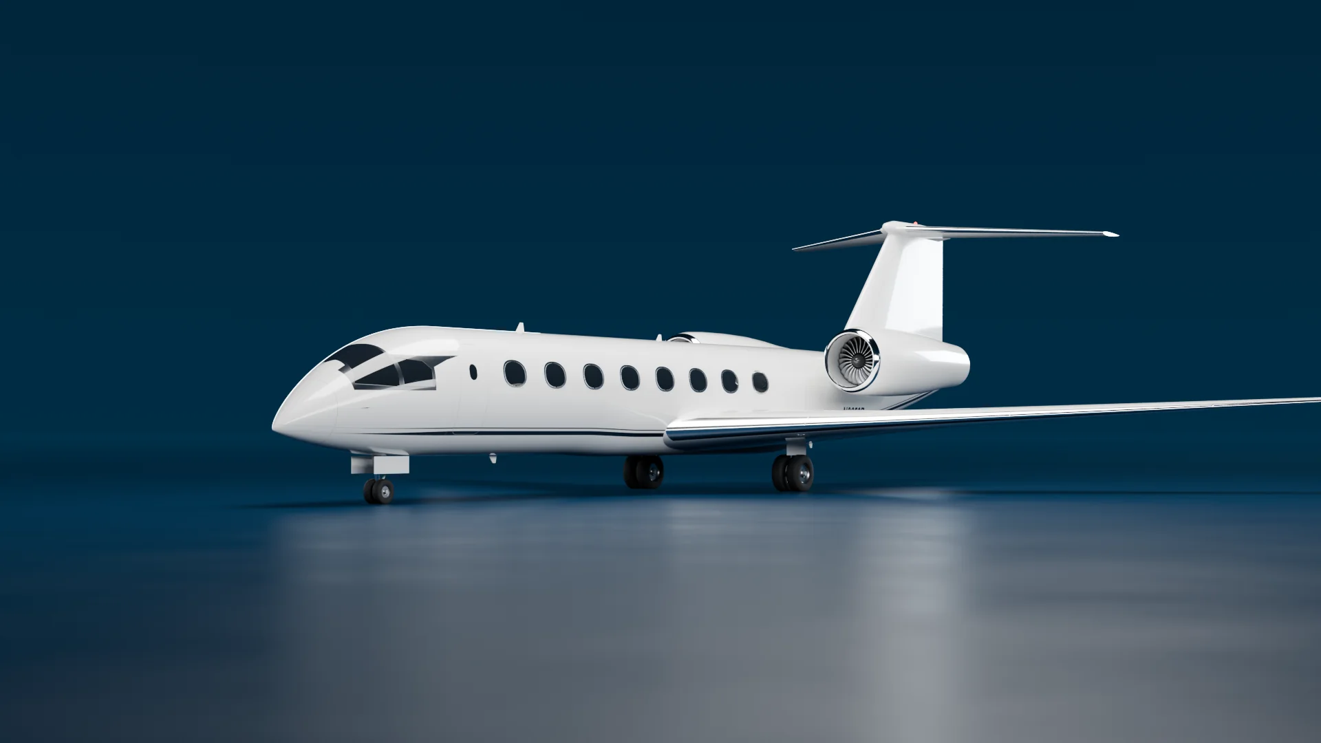 Gulfstream G650 / G650ER exterior illustration: a photoreal 3D render of the type, three-quarter view from the front.