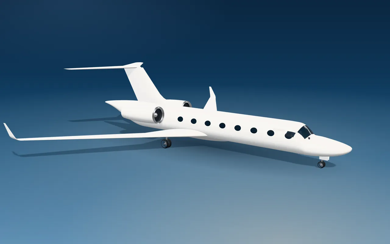 Gulfstream G800 3D exterior illustration, three-quarter view from the front.