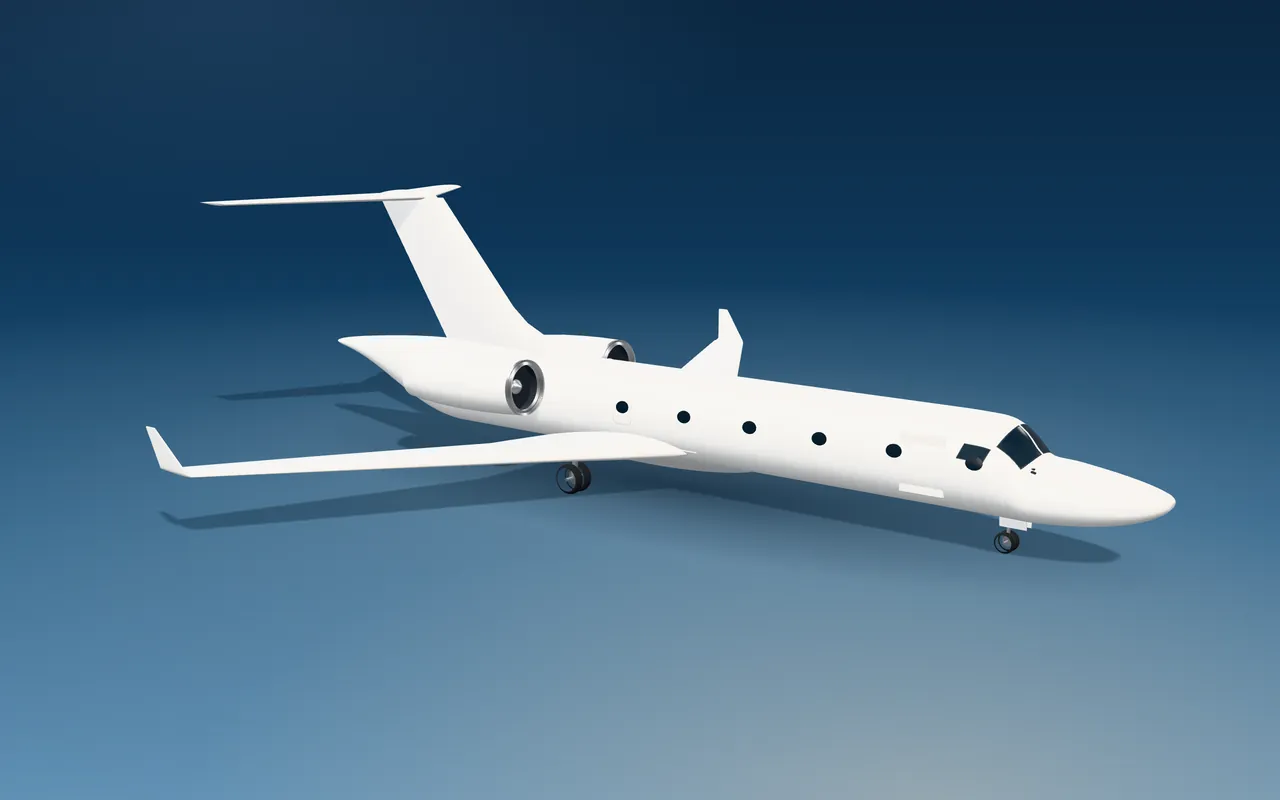 Gulfstream GIV-X (certified family) 3D exterior illustration, three-quarter view from the front.