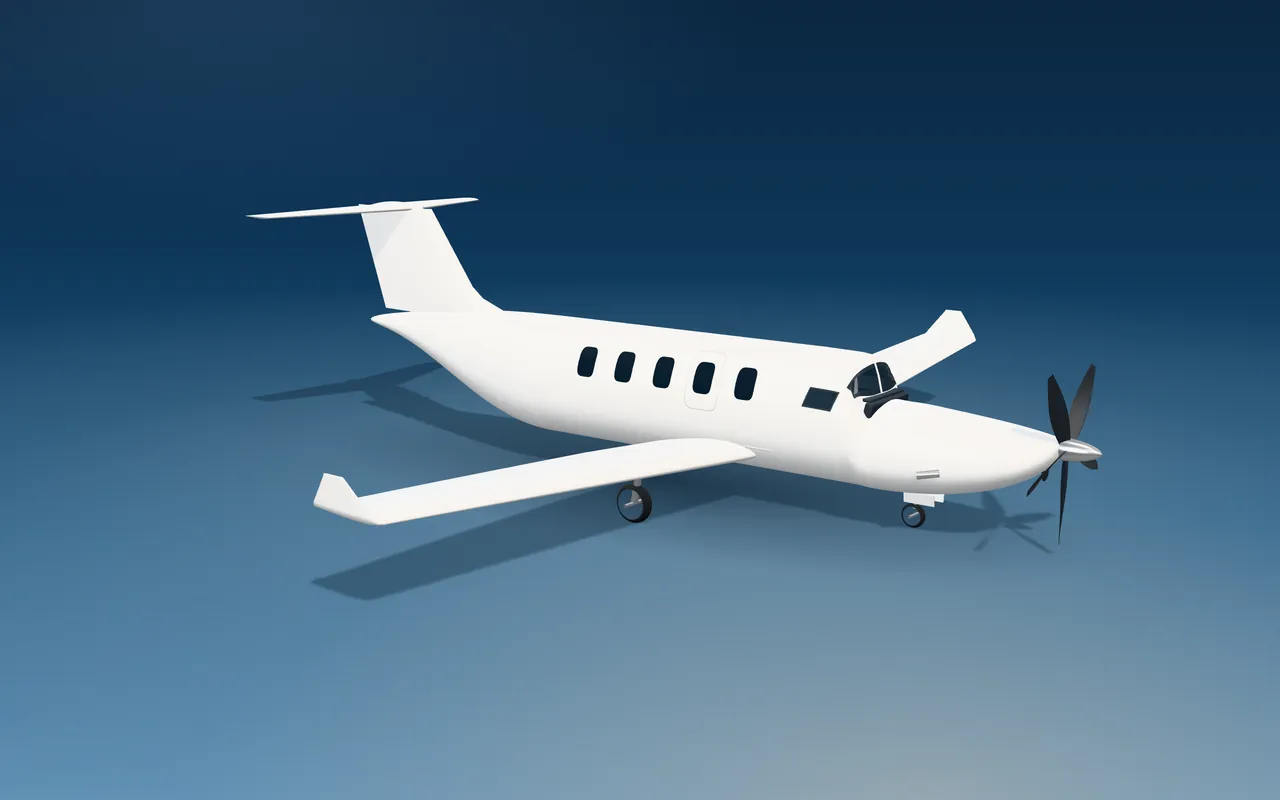 Pilatus PC-12 3D exterior illustration, three-quarter view from the front.