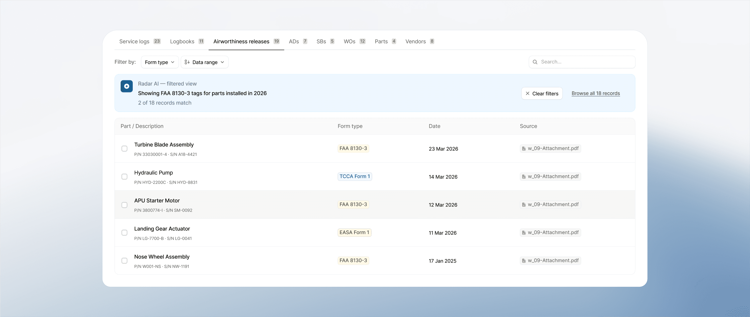 Airworthiness releases filtered to FAA 8130-3 tags