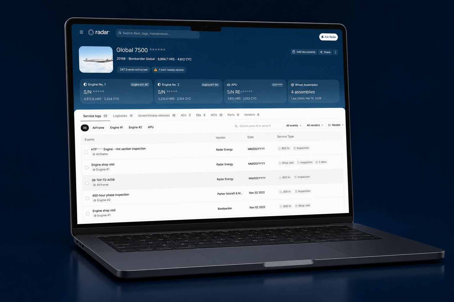 The Radar record dashboard on a laptop