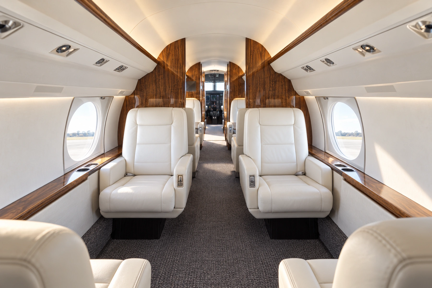 Gulfstream IV twelve-seat cabin illustration. Actual layout and equipment vary; not a photograph of this aircraft.