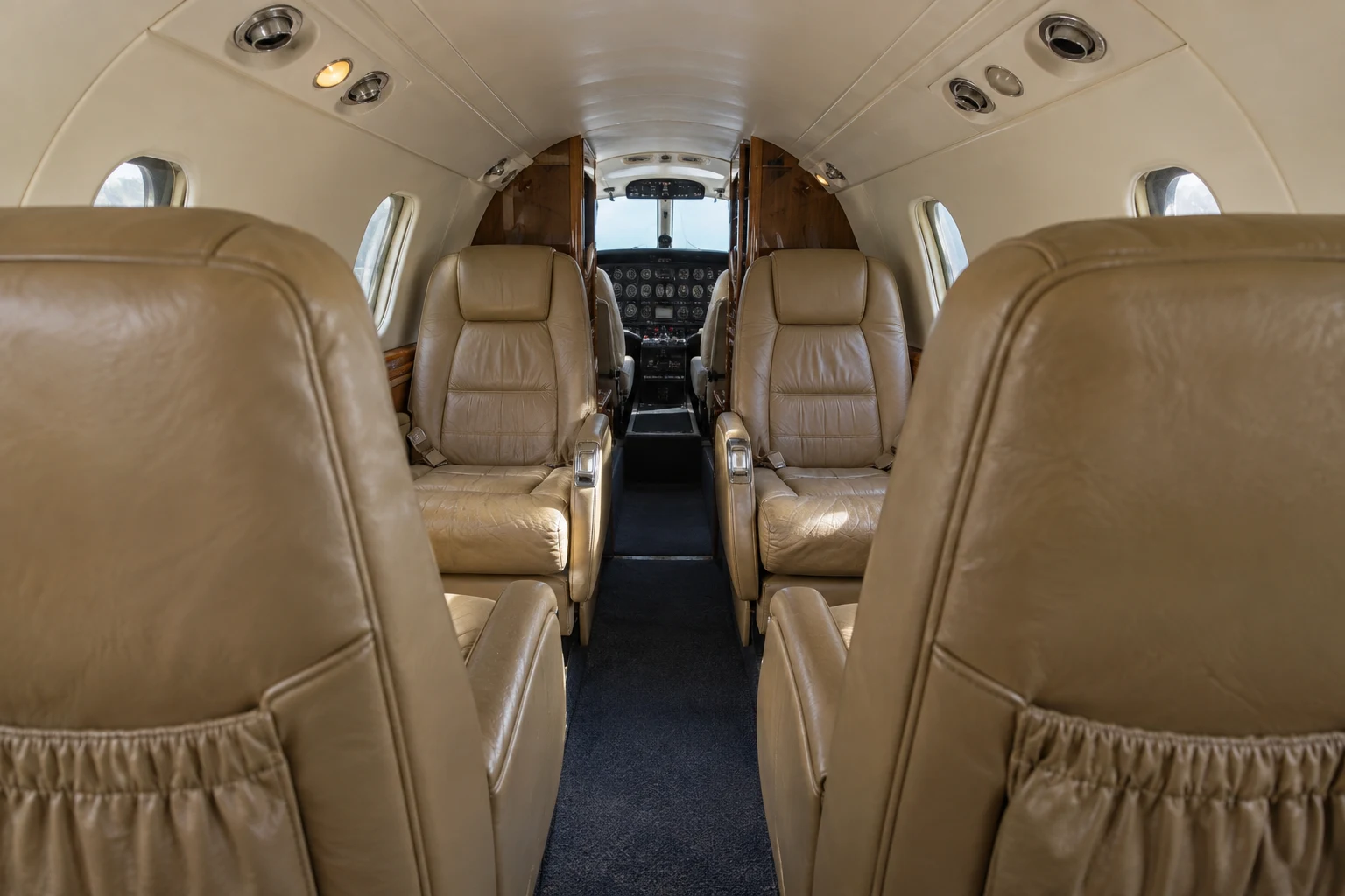 Representative Sabreliner 65 SN 465-29 cabin detail looking forward. Actual interiors vary.