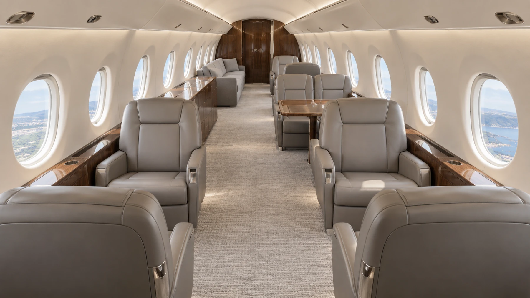 GVI thirteen-seat completion example. Illustrative interior, not a photograph of this aircraft.