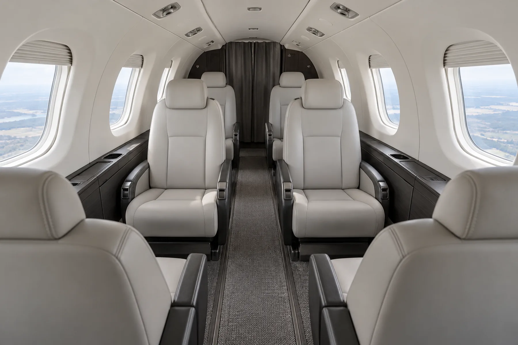 Representative PC-12 PRO six-chair cabin looking aft